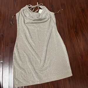 Halter Cream Studded Mini Dress